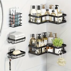 5 قطع رفوف كوان لتنظيم الحمام المعدنية إينوكس